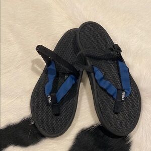 black Teva Original Universal sandals with blue accents